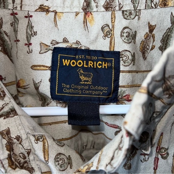 Woolrich Vintage Khaki Freshwater Fish Button Front Short Sleeve Shirt Size XL - Picture 3 of 12